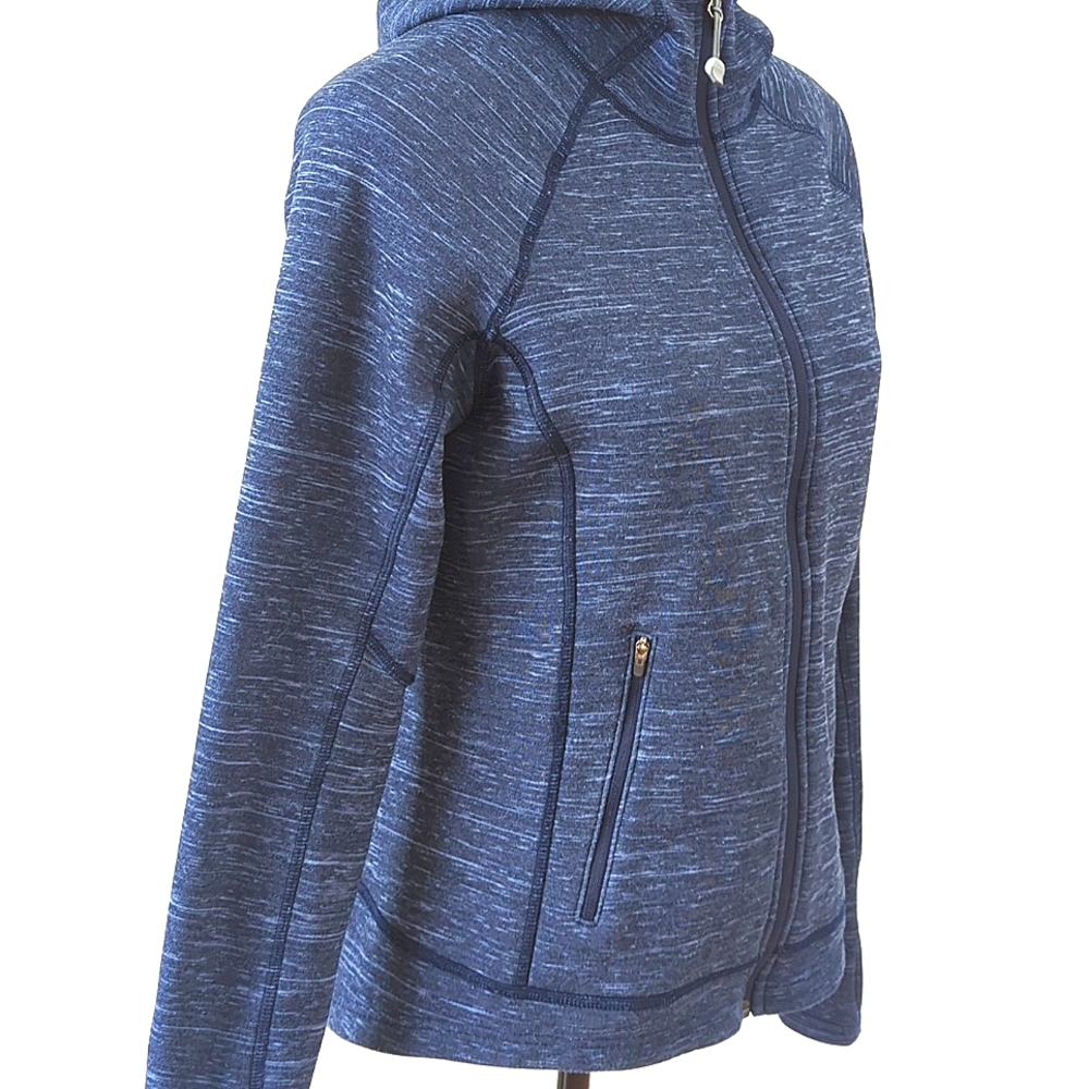 LL BEAN Polartec fleece jacket hoodie zip up running Thumbholes womens S Blue